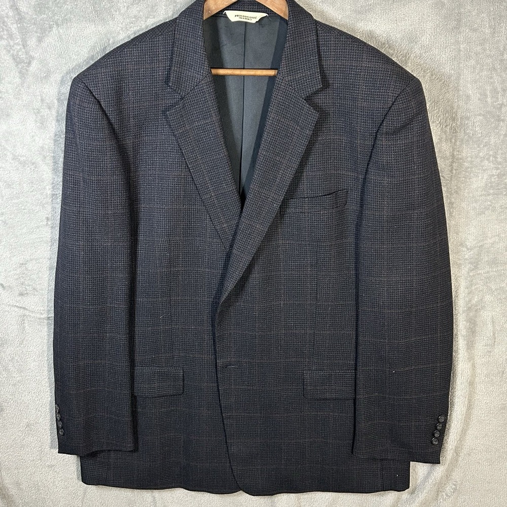 Pronto Uomo Blazer Mens 48L Lambswool Sport Coat Gray Herringbone 2 Button